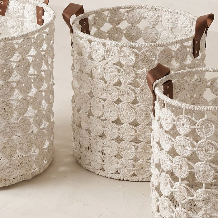 Cesto Rafia Branco - Conjunto 3 Unidades.