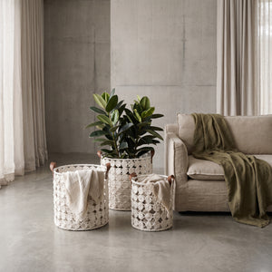 Cesto Rafia Branco - Conjunto 3 Unidades.