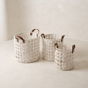 Cesto Rafia Branco - Conjunto 3 Unidades.