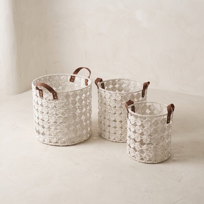 Cesto Rafia Branco - Conjunto 3 Unidades.
